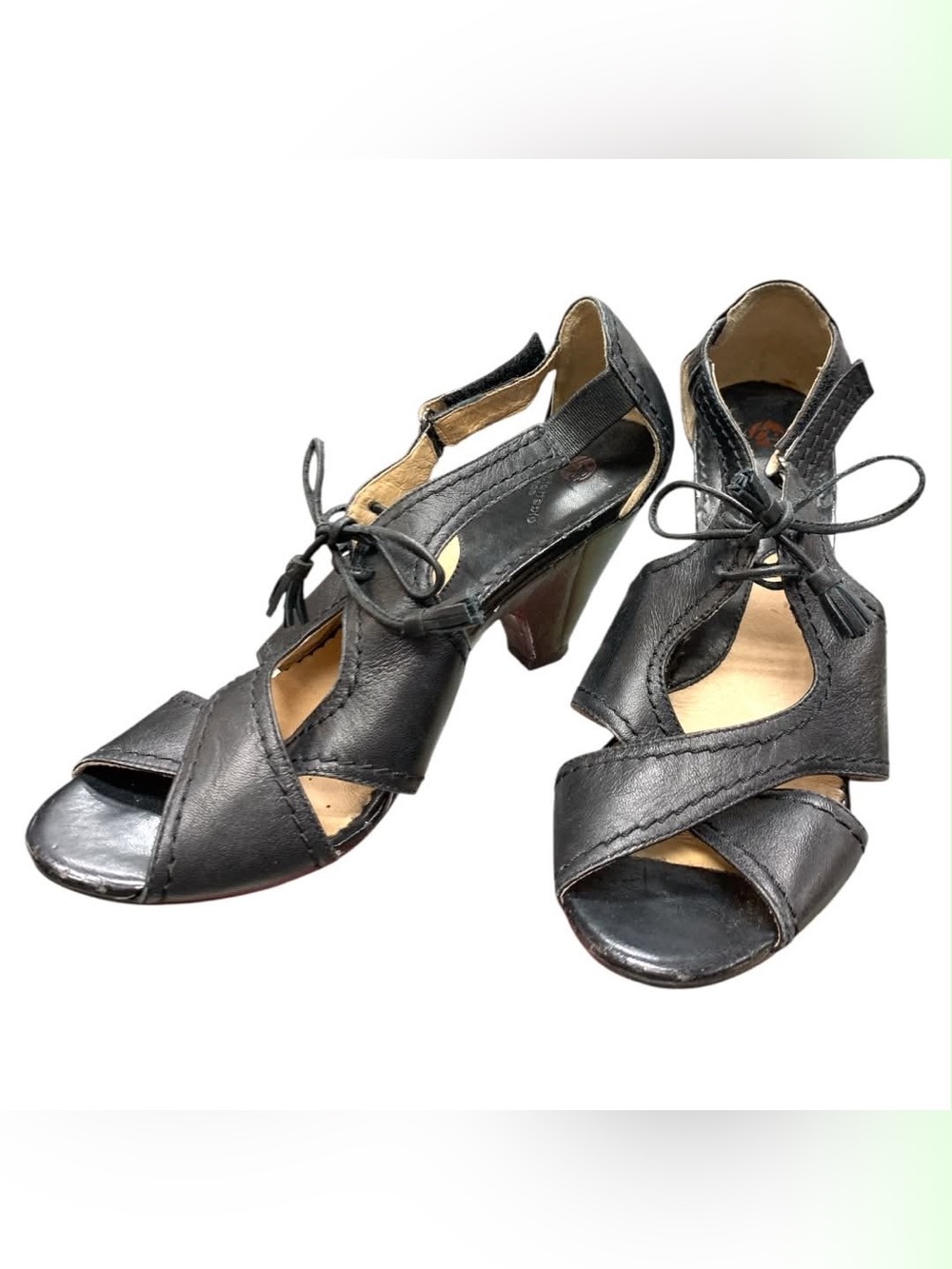 Blondo Black Leather Peep-Toe Lace-Up Heels S8